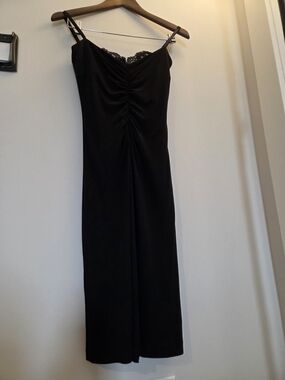 Laundry By Shelli Segal Black Lace-Trim Midi Slip Dress